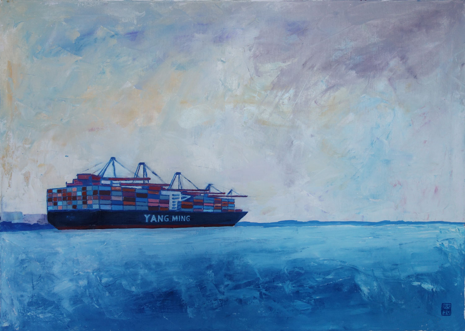 Yang Ming Containerschiff 50 x 70 Öl auf Leinwand